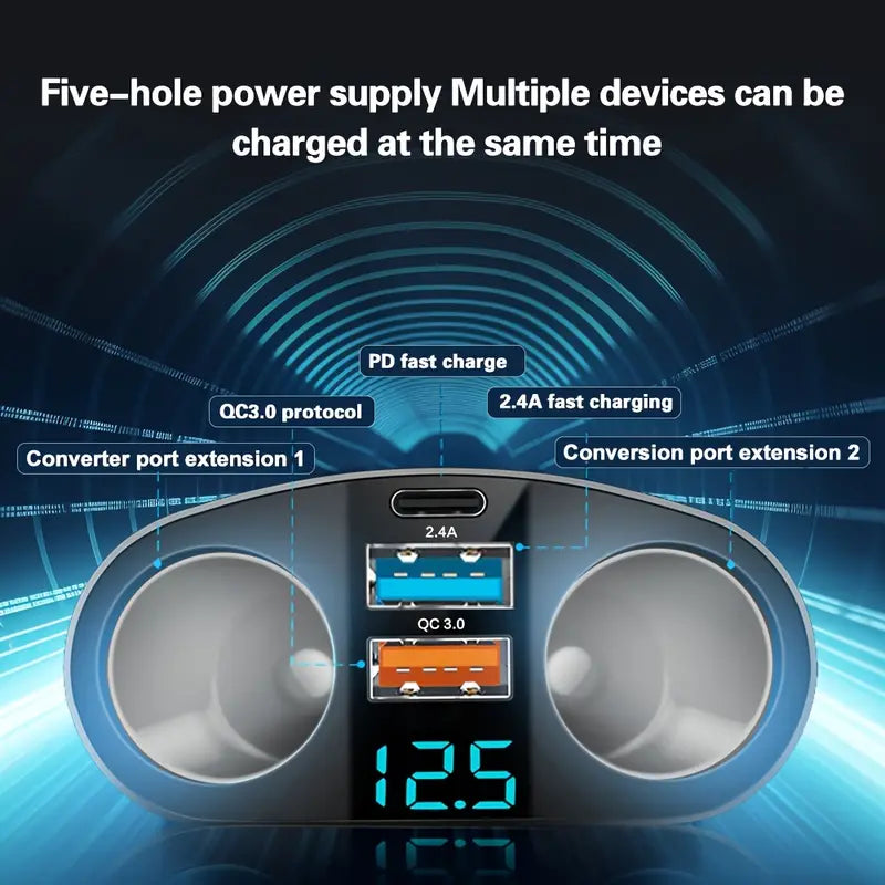 multiple devices at the same time with digital display car charger - car charger 2USB+1PD port can charger