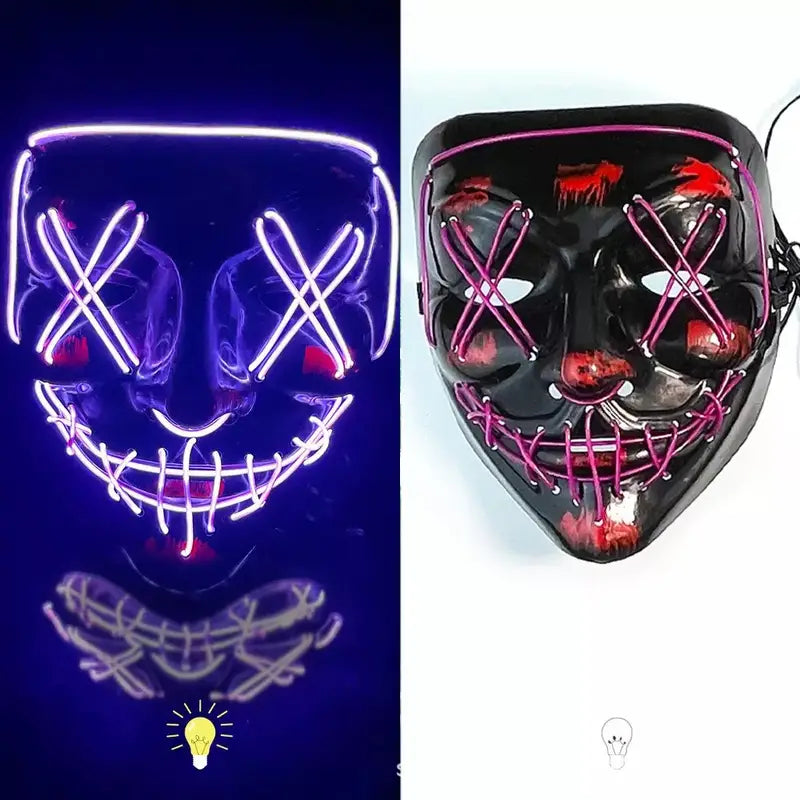 Halloween LED Mask, Light Up Clown Scary Mask Cosplay Glowing in The Dark Mask, Halloween Mask for Kids, Men,Women