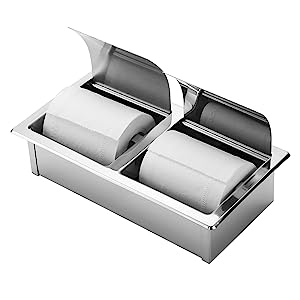 Dual Roll Toilet Paper Holder, Shelf Rust-Proof Stainless Steel Facial Tissue Dispenser Wall Mounted, SIlver