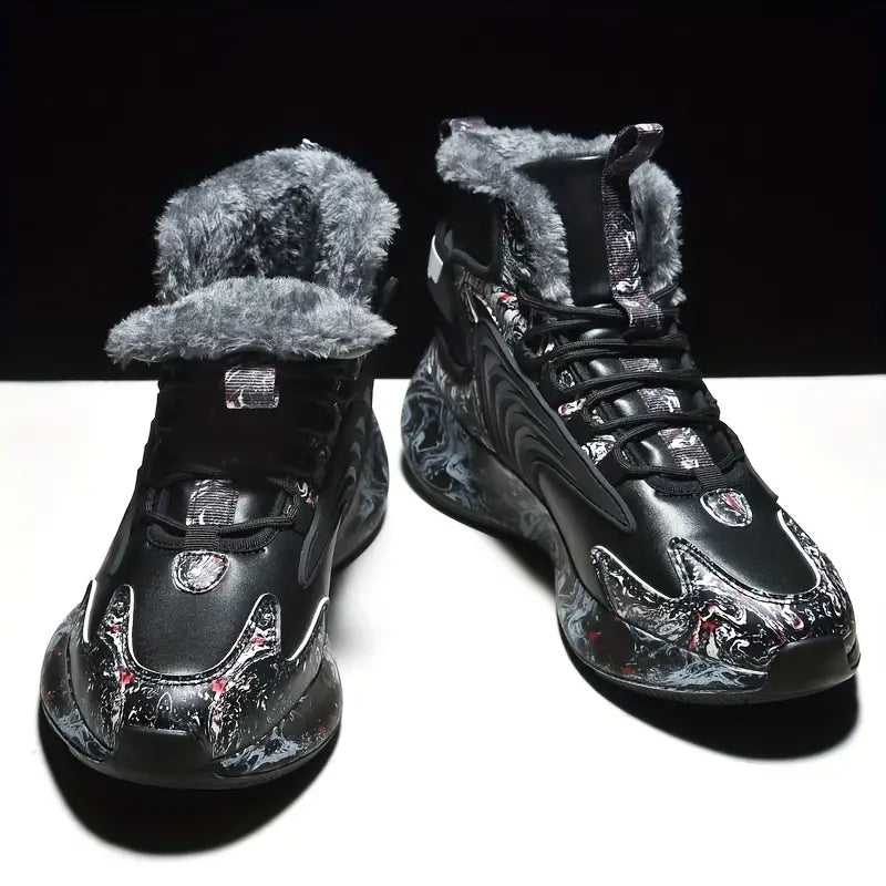 Snow Boots for MEN New Winter Lace Up Fleece Warm and Comfortable Mid Tube Cotton Outdoor Snow Sneakers