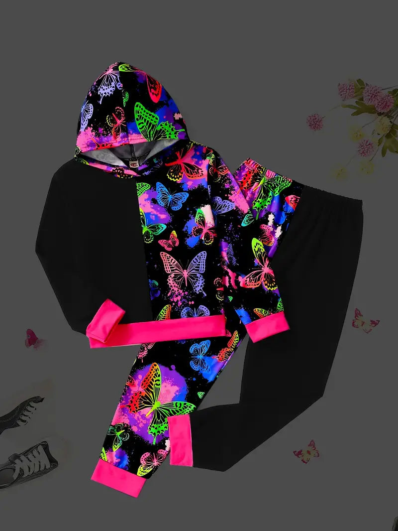 , Hoodie & Sweatpants Set, Glow-in-dark Graphic Kid's Clothes For Spring Fall