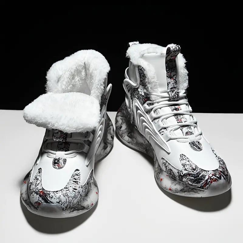 Snow Boots for MEN New Winter Lace Up Fleece Warm and Comfortable Mid Tube Cotton Outdoor Snow Sneakers