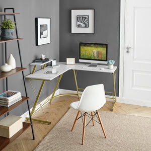 Computer Desk with Monitor Stand & 2-Tier Storage Shelves, Home Office Gaming Desk Writing Table Workstation, White