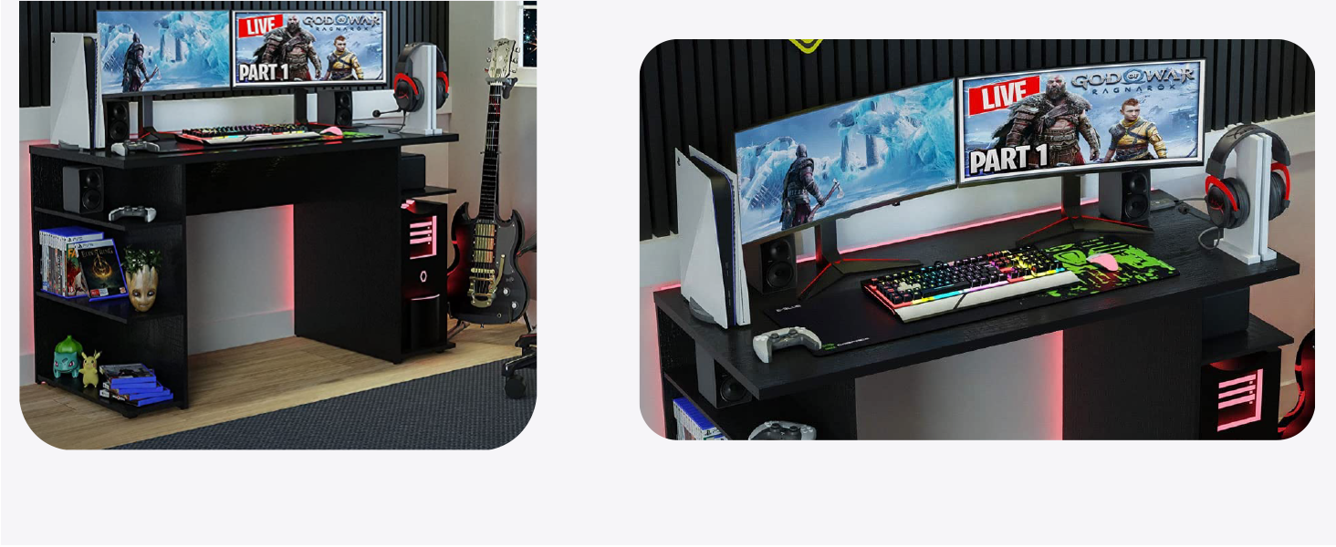 Gamer Desk for Large Monitor Stand, with 53inch Shelves