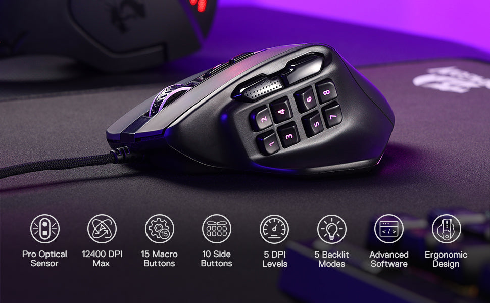High Performance USB Wired Optical Gaming mouse,15 Buttons Programmable Gamer Mouse
