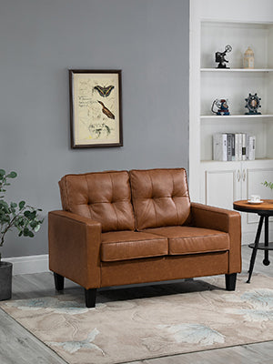 PU leather all over for smooth touching and easy cleaning, PU Leather Loveseat, Double Sofa with Armrests, Tufted Backrest, Pocket Spring and Sponge Padded Cushion for Living Room