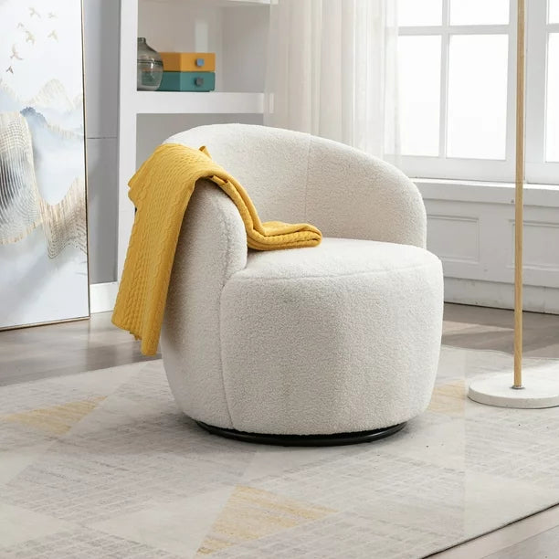 Upholstered Teddy Fabric Swivel Accent Barrel Chair for Living Room, Bedroom, Study Room, Office White