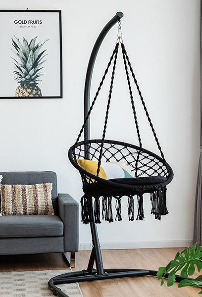 Handmade from cotton and steel frame, max. 330 lbs, Macrame Tassels Hammock Swing for C-Hammock Stand, Living Room or Patio