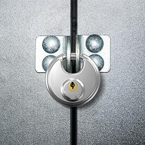 eavy duty disc padlock is made of 304 stainless steel, which is ultra waterproof and antirust. It provides maximum corrosion protection during outdoor or indoor use.