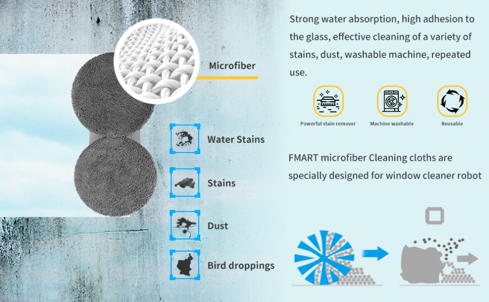 Outdoor High Rise Window , Window Robot Cleaner Automatic, with 6 Fiber Cloths