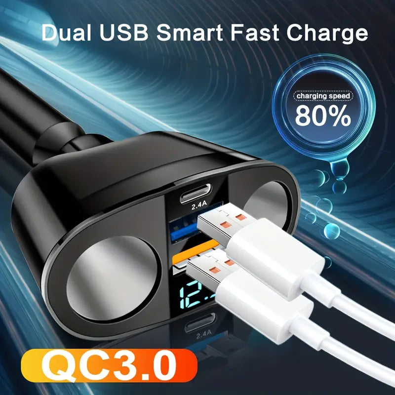 multiple devices at the same time with digital display car charger - car charger 2USB+1PD port can charger