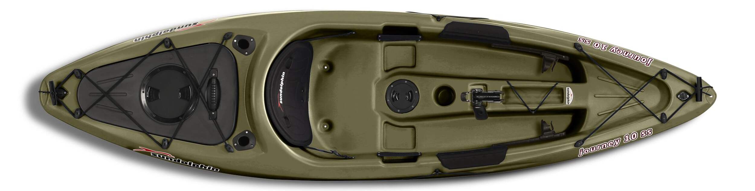 1-Person, Olive Green, Sun Dolphin Journey Fishing Kayak features two flush mount rod holders and one swivel rod holder