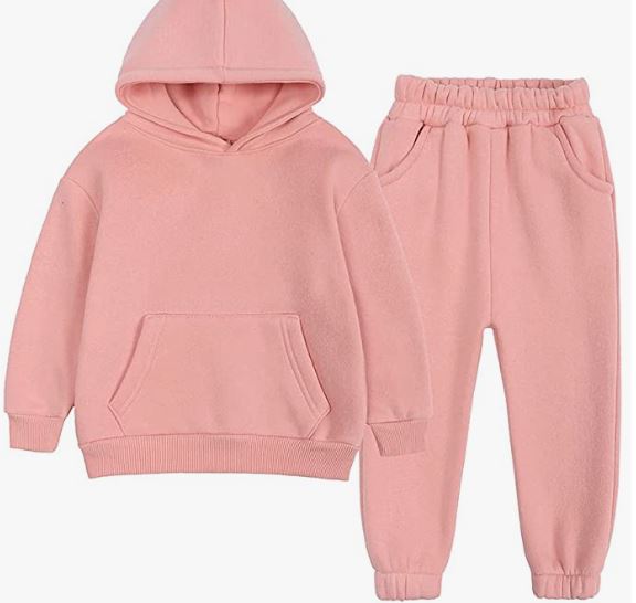 Tracksuit Kids Solid Color Hooded Sweatsuit Thick Cotton Pullover Sweatshirt + Pants Outfits Set