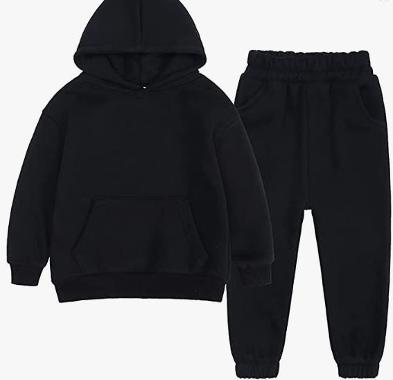 Tracksuit Kids Solid Color Hooded Sweatsuit Thick Cotton Pullover Sweatshirt + Pants Outfits Set