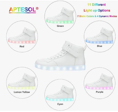 Unisex Kids LED Light Up Shoes High Top Cool USB Rechargeable Flashing Sneakers