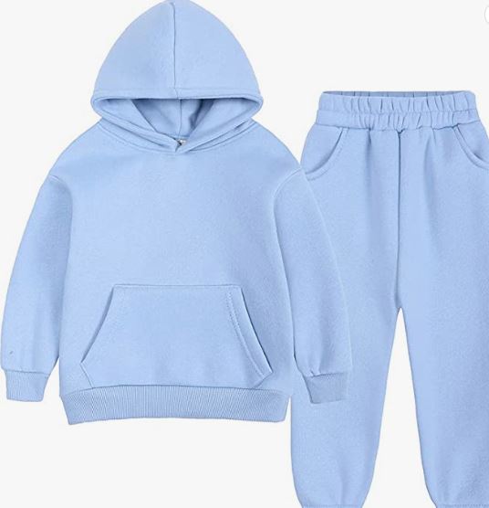 Tracksuit Kids Solid Color Hooded Sweatsuit Thick Cotton Pullover Sweatshirt + Pants Outfits Set