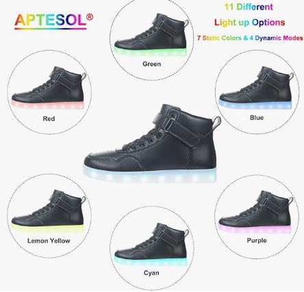 Unisex Kids LED Light Up Shoes High Top Cool USB Rechargeable Flashing Sneakers
