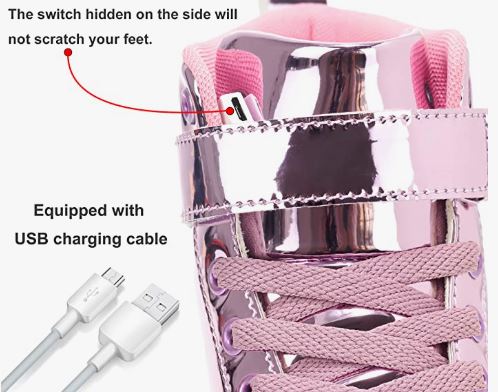 Unisex Kids LED Light Up Shoes High Top Cool USB Rechargeable Flashing Sneakers