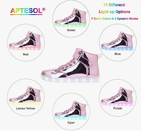 Unisex Kids LED Light Up Shoes High Top Cool USB Rechargeable Flashing Sneakers