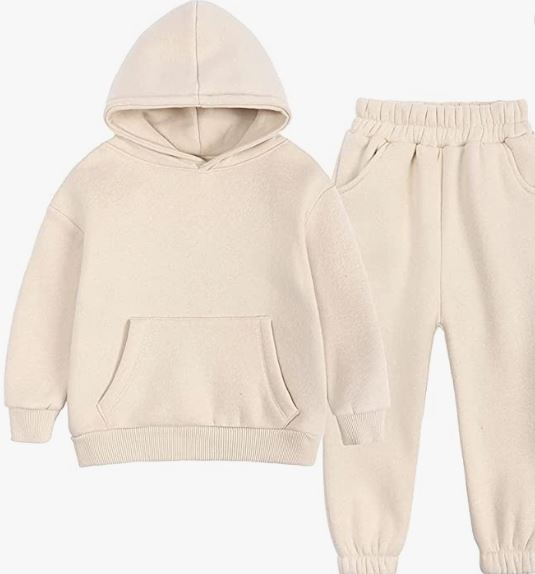 Tracksuit Kids Solid Color Hooded Sweatsuit Thick Cotton Pullover Sweatshirt + Pants Outfits Set