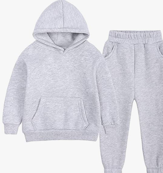 Tracksuit Kids Solid Color Hooded Sweatsuit Thick Cotton Pullover Sweatshirt + Pants Outfits Set