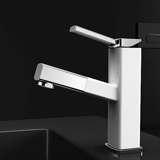 Single Hole Bathroom Faucet, Fountain Bathroom Faucets with Sprayer, Single Handle Pull Out Bathroom Sink Faucet with 3 Water Flow Modes (Chrome, Regular)