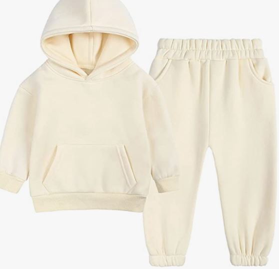 Tracksuit Kids Solid Color Hooded Sweatsuit Thick Cotton Pullover Sweatshirt + Pants Outfits Set