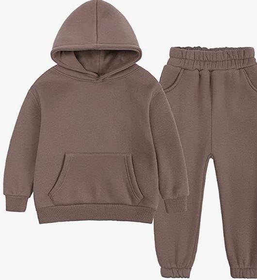 Tracksuit Kids Solid Color Hooded Sweatsuit Thick Cotton Pullover Sweatshirt + Pants Outfits Set