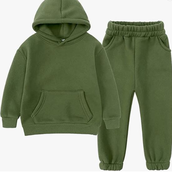 Tracksuit Kids Solid Color Hooded Sweatsuit Thick Cotton Pullover Sweatshirt + Pants Outfits Set