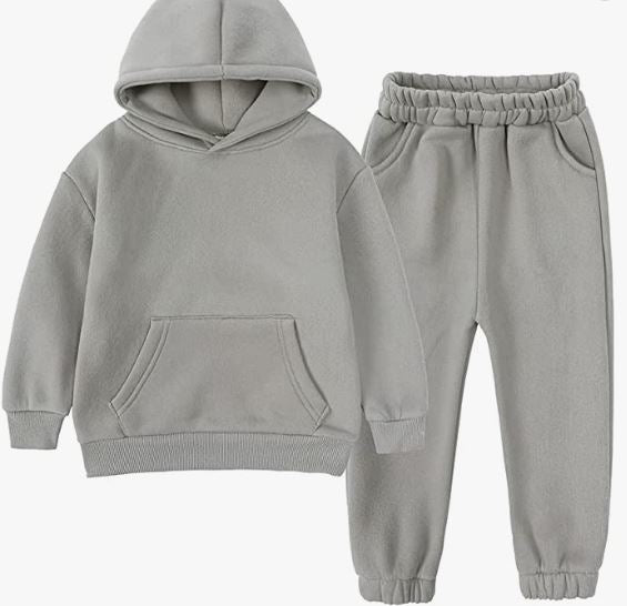 Tracksuit Kids Solid Color Hooded Sweatsuit Thick Cotton Pullover Sweatshirt + Pants Outfits Set