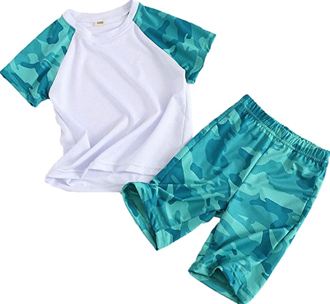 2 Piece Sports Outfit Shirt+Shorts Camouflage Fashion Athletic Quick-Dry 2-13Y
