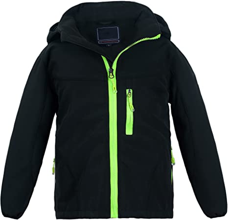 Boys Waterproof Softshell Jackets Fleece Lined Windpoof Raincoats with Hood