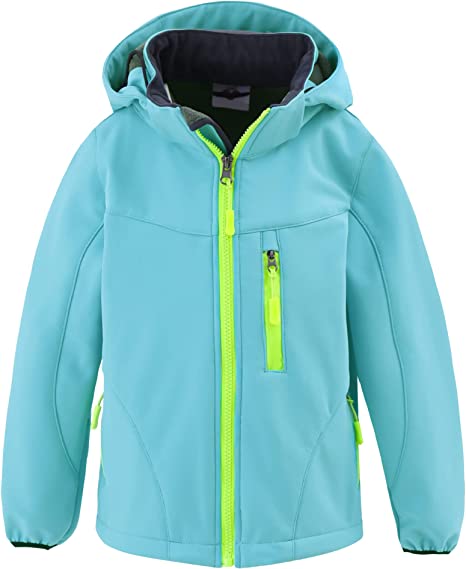 Boys Waterproof Softshell Jackets Fleece Lined Windpoof Raincoats with Hood