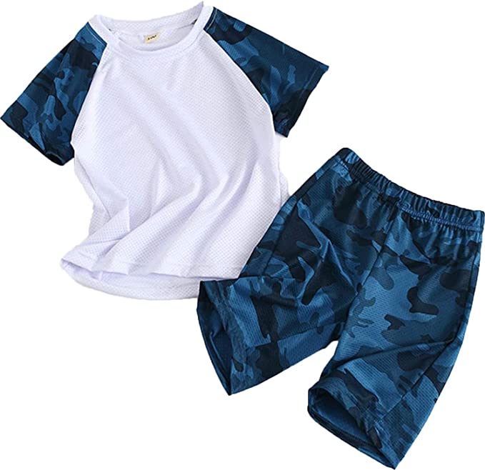 2 Piece Sports Outfit Shirt+Shorts Camouflage Fashion Athletic Quick-Dry 2-13Y