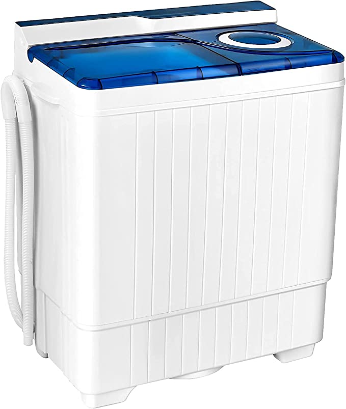 Washing Machine Semi-automatic, 28.5lbs Twin Tub Washer and Spin Dryer, Portable Laundry Washer with Built-in Drain Pump & Control Knobs, Semi-automatic Washing Machine for Apartment