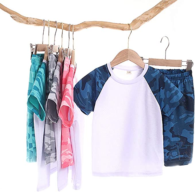 2 Piece Sports Outfit Shirt+Shorts Camouflage Fashion Athletic Quick-Dry 2-13Y
