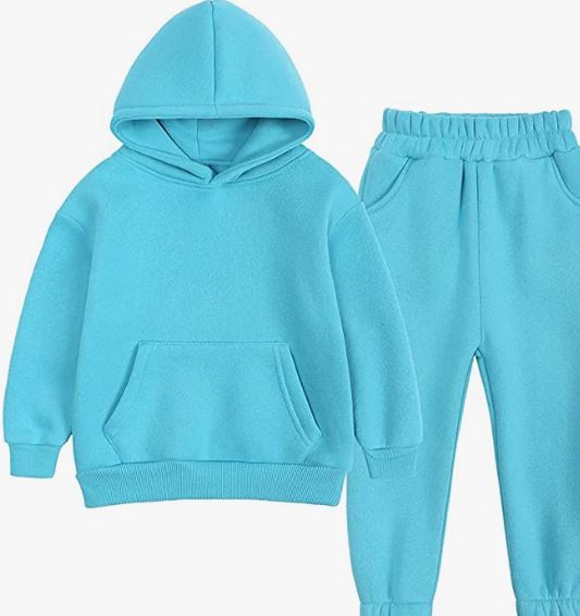 Tracksuit Kids Solid Color Hooded Sweatsuit Thick Cotton Pullover Sweatshirt + Pants Outfits Set