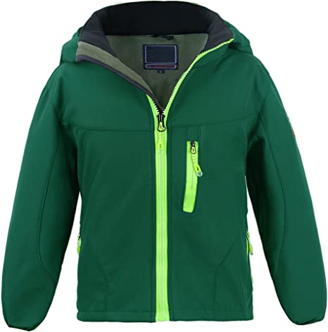 Boys Waterproof Softshell Jackets Fleece Lined Windpoof Raincoats with Hood