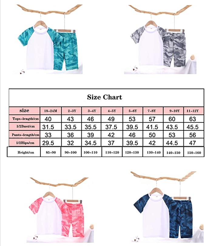 2 Piece Sports Outfit Shirt+Shorts Camouflage Fashion Athletic Quick-Dry 2-13Y
