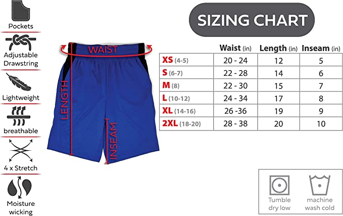 Boys 7 Pack Active Performance Mesh Style Basketball Sport Shorts
