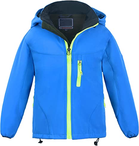 Boys Waterproof Softshell Jackets Fleece Lined Windpoof Raincoats with Hood