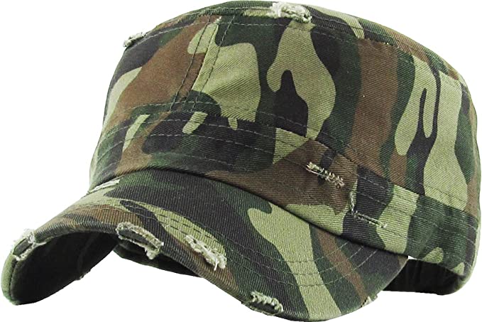 Military Style Cadet Hat Army Vintage Distressed Adjustable Cap