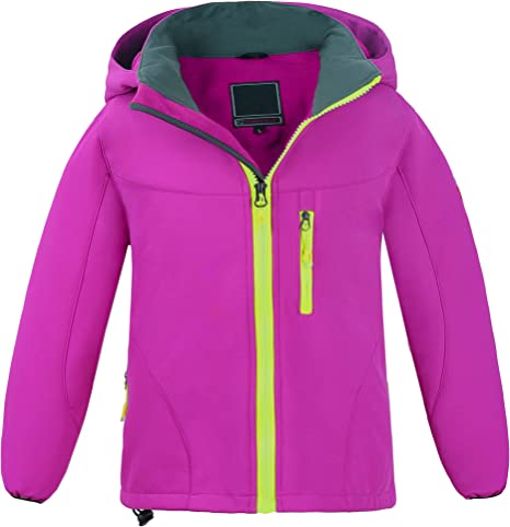 Boys Waterproof Softshell Jackets Fleece Lined Windpoof Raincoats with Hood