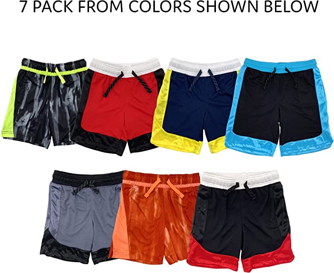 Boys 7 Pack Active Performance Mesh Style Basketball Sport Shorts