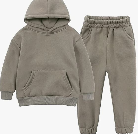 Tracksuit Kids Solid Color Hooded Sweatsuit Thick Cotton Pullover Sweatshirt + Pants Outfits Set