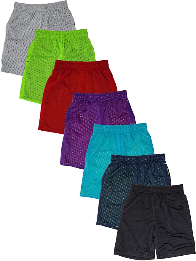 Boys 7 Pack Active Performance Mesh Style Basketball Sport Shorts
