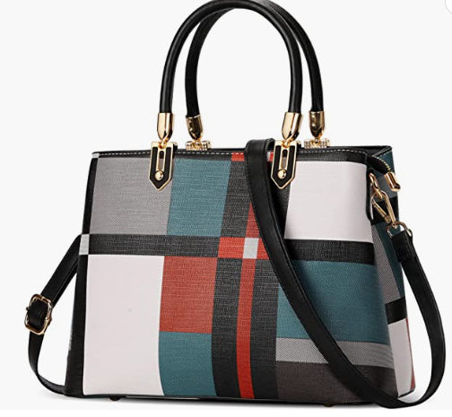 Tibes Top-Handle Handbags For Women Ladies Satchel Purse Splicing Color Shoulder Bag Fashion