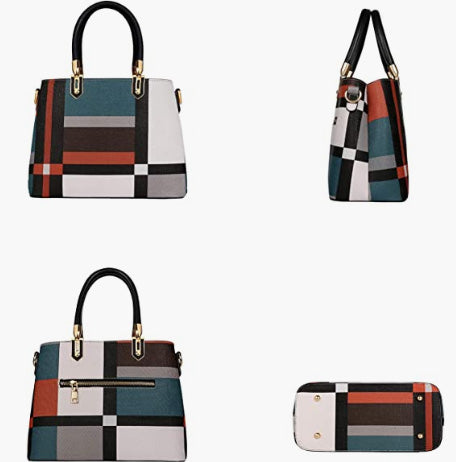 Tibes Top-Handle Handbags For Women Ladies Satchel Purse Splicing Color Shoulder Bag Fashion