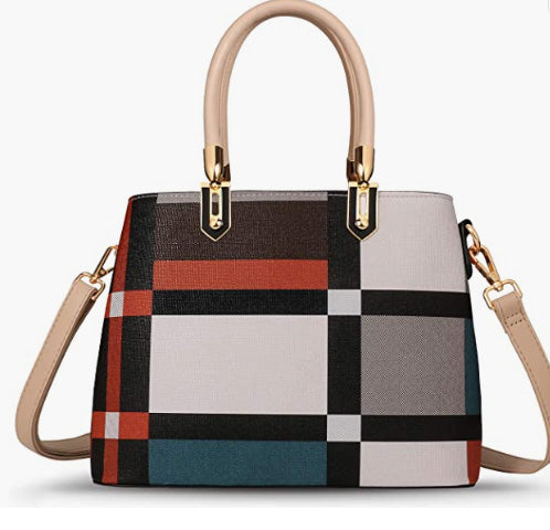 Tibes Top-Handle Handbags For Women Ladies Satchel Purse Splicing Color Shoulder Bag Fashion