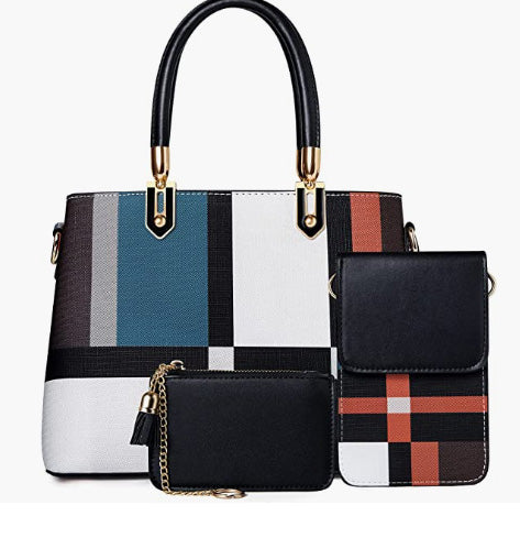 Tibes Top-Handle Handbags for Women Ladies Satchel Purse Splicing Color Shoulder Bag Fashion